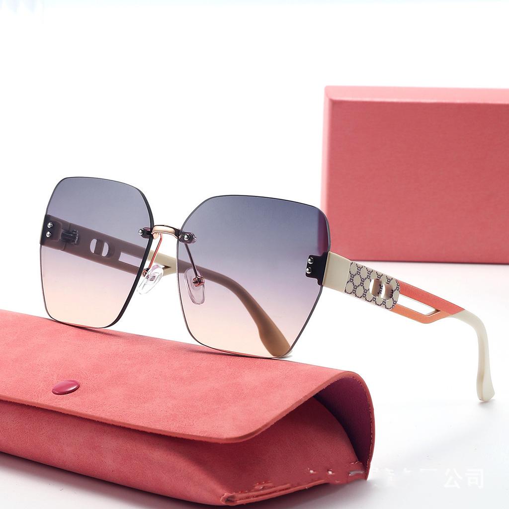 New Khaki Print Frameless Cut Edge Large Frame Fashion Sunglasses for Women Gradient Polygonal Sunglasses DS-8170