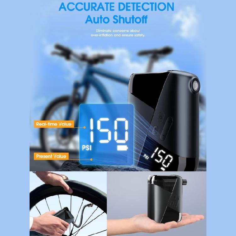 Road Bike Tire Inflator Motorcycle Airs Pump 150PSI Electric Tire Inflator Pump Rechargeable Electric Bicycles Pump