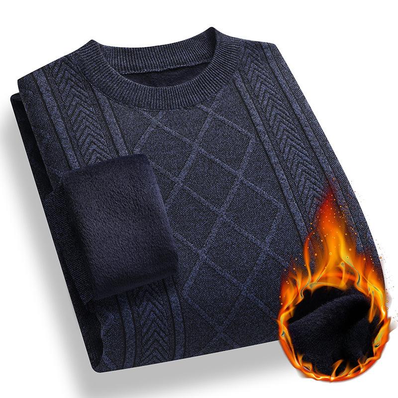 

Осенне-зимний свитер, мужская одежда, флисовый утолщенный свитер с круглым вырезом, термобелье, вязаный свитер 4XL синий