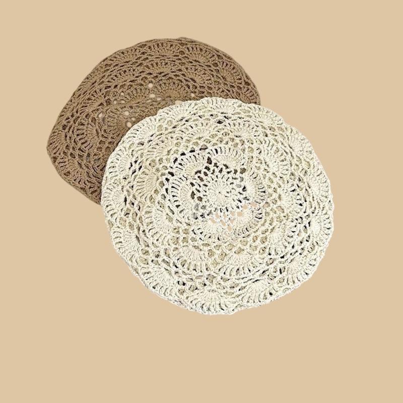 Cappello Berretto all'Uncinetto con Miscela di Cotone e Lino Traspirante Moda Leggero Cappelli Berretto all'Uncinetto per Donne e Ragazze