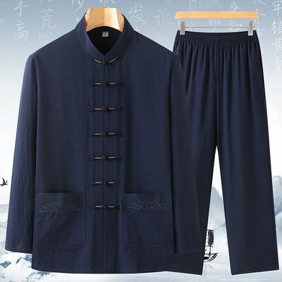 Men's Chinese Traditional Clothing Set Buckle Kung Fu Shirt Oriental Retro Top Pants Tai Chi Breathable Uniforms Hanfu