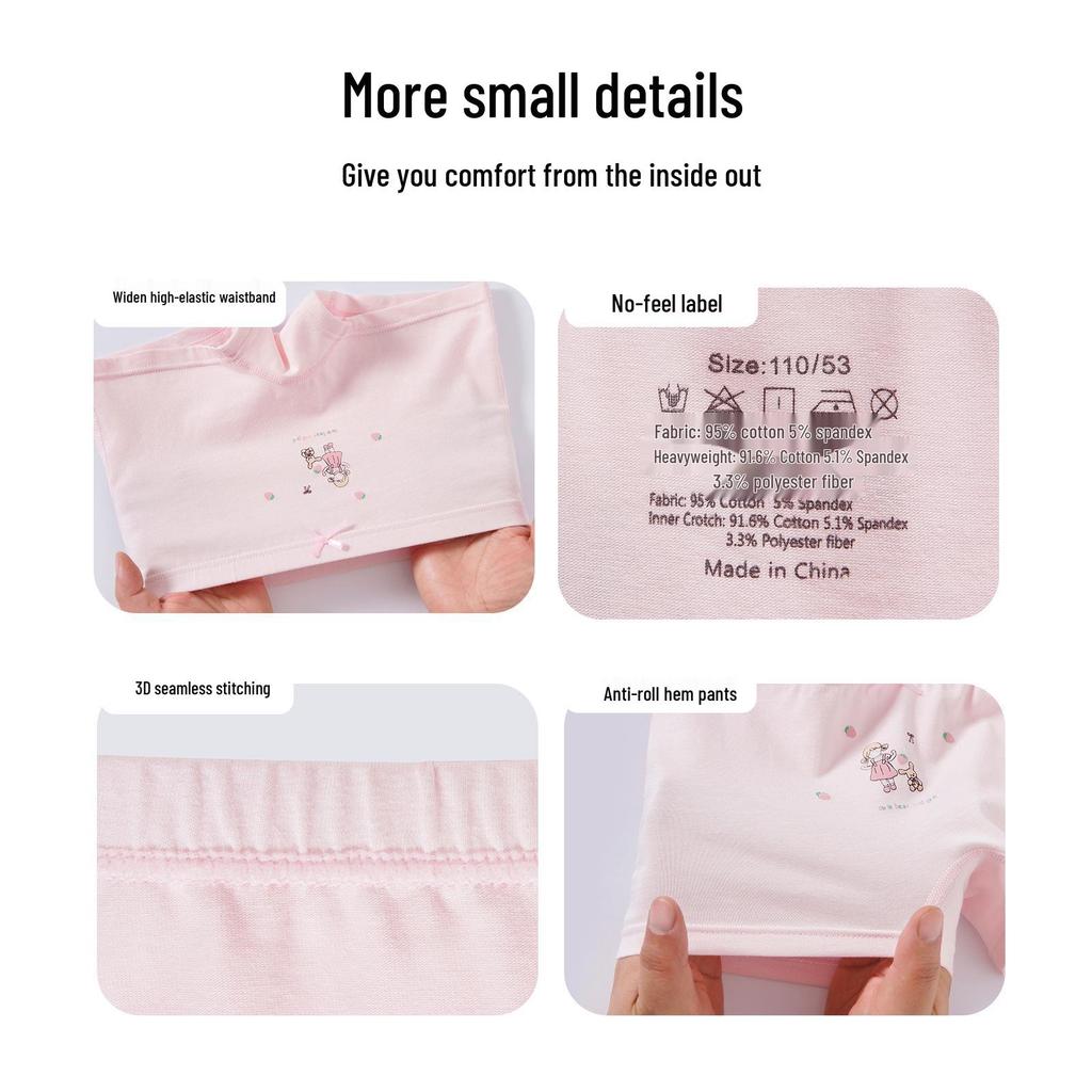 Girls' Pure Cotton Cartoon Boxer Briefs - Antibacterial & Comfortable Toddler Underwear
