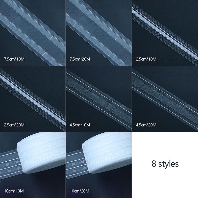 10/20M Průhledná řasící páska do záclon s tunýlkem na tyč Pro DIY Skládané záhyby Stahovací páska Nylonová Instalace záclon Domácí dekorace