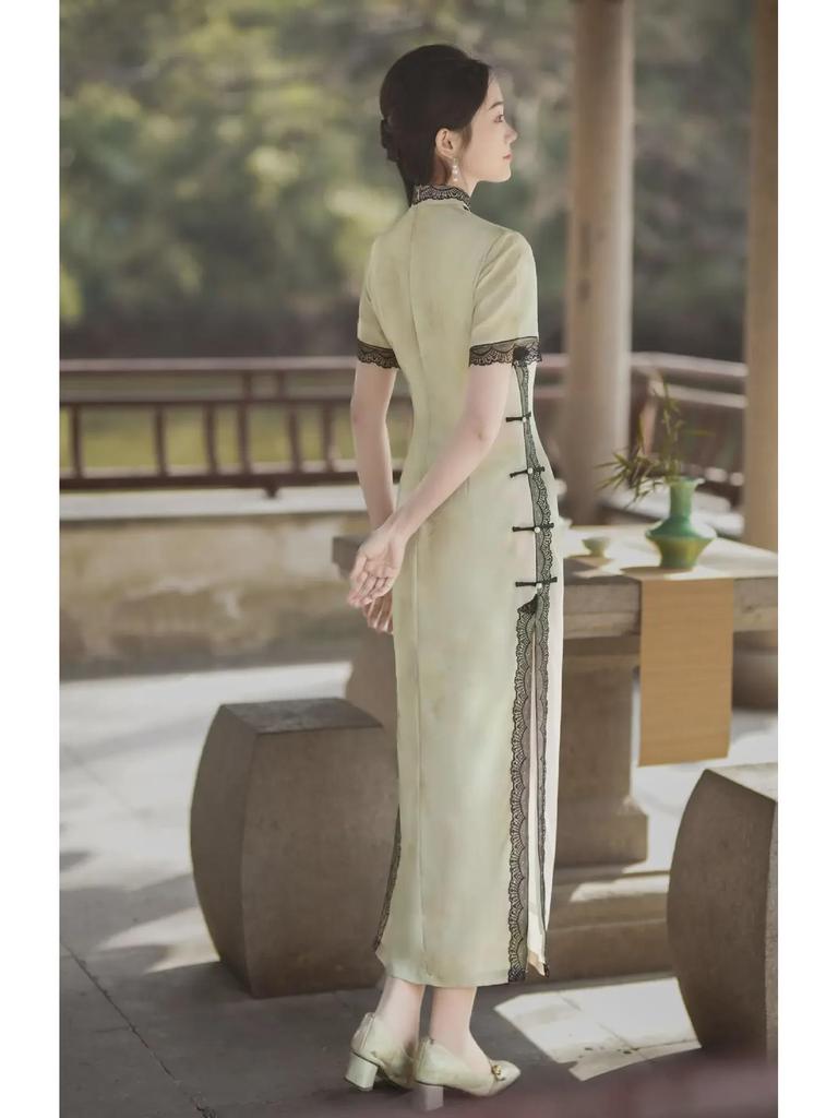 2024 Spring/Summer Elegant Breathable Lace Cheongsam Dress