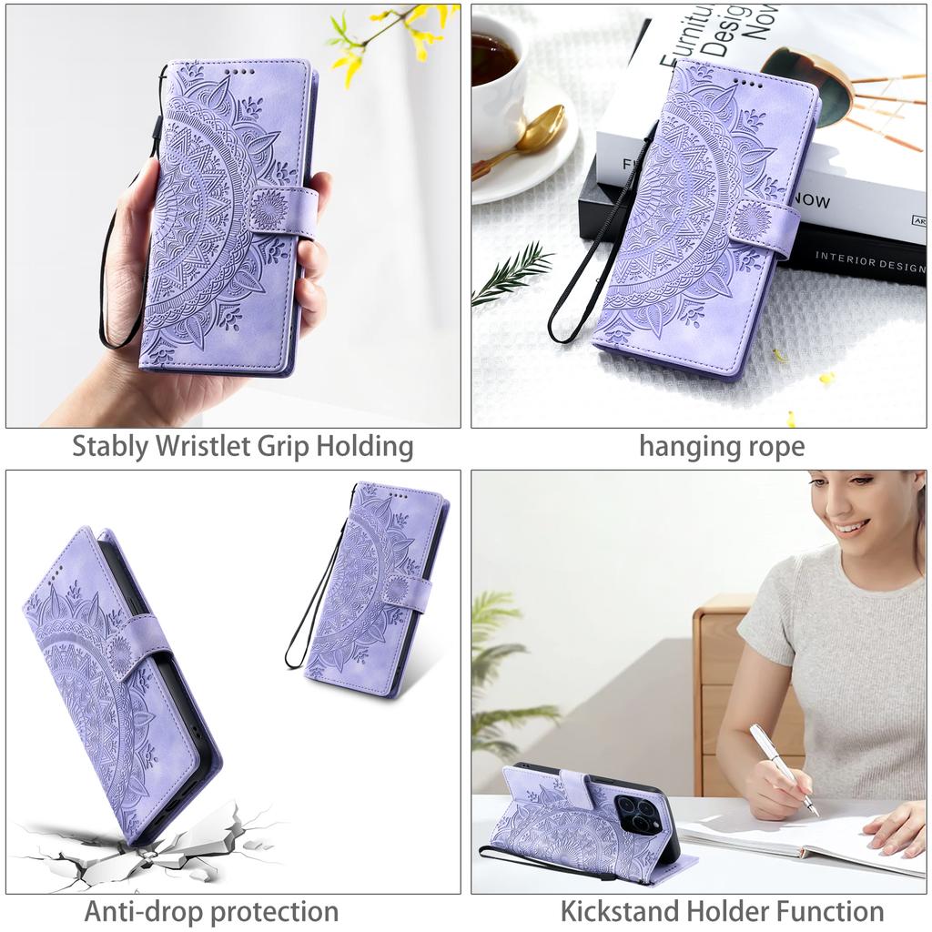 Embossed Totem Leather Case for iPhone 17 Air 16 16E 15 14 13 12 11 Pro Max XS Max XR 7 8 Plus -SE Flip Card Wallet Phone Cover