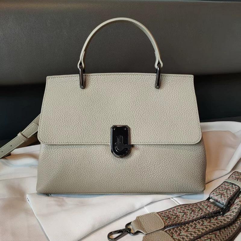 

Сумка из натуральной кожи, женская сумка, верхний слой, клапан из коровьей кожи, контрастная сумка через плечо, сумочка, элегантная богиня, сумка на одно плечо 31.5x22.5x13CM светло-серый