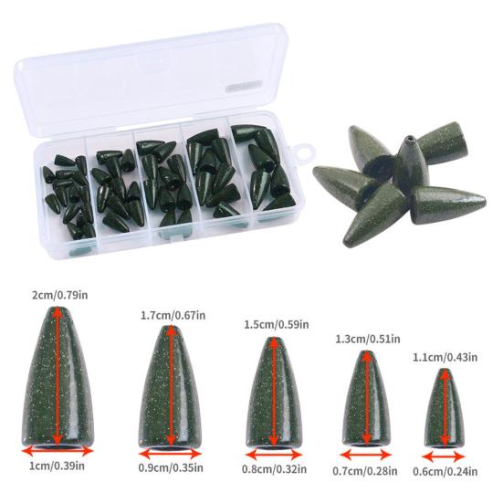 50Pcs Fishing Weight Sinkers Kit Rustproof Corrosion Resistant Saltwater Freshwater Metal Lead Fishing Weights Set