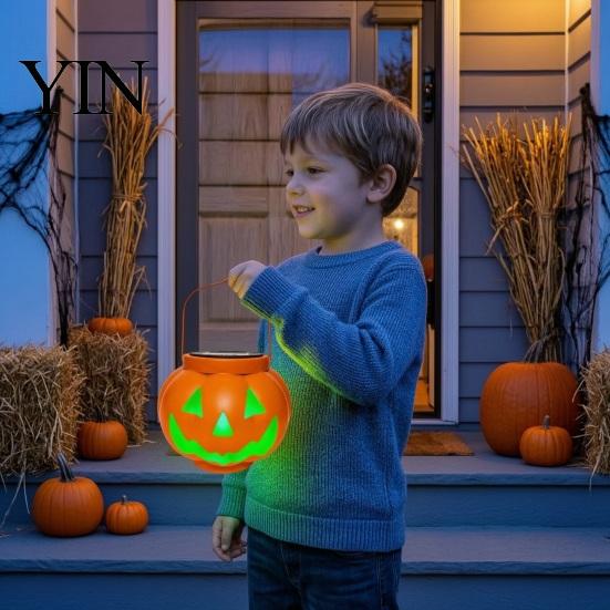 Reusable Halloween Ornament Pumpkin Solar Lantern, Waterproof Outdoor Hanging Light, Orange Patio Garden Fall Decor Spooky Face Lantern for
