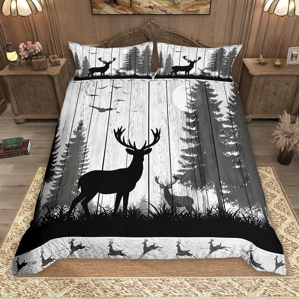 Homewish Rustic Farmhouse Lodge Cabin Duvet Cover Set 2pcs/3pcs, Moose Deer Bear Bedding, Woodland Animal Comforter Cover Set