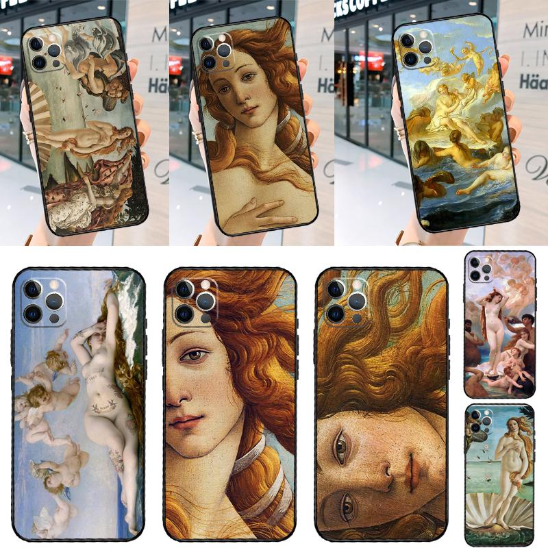 Art Painting Birth Of Venus Phone Case For iPhone 13 11 12 14 15 16 Pro Max Mini XR XS X Plus Back Cover Fundas