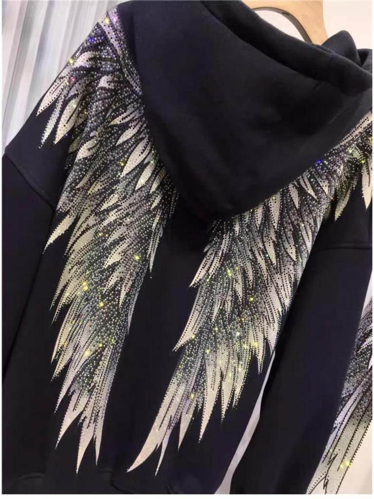 Übergröße Kapuzenjacke mit Fleecefutter und luxuriösem Flügeldesign vorne und hinten für Damen