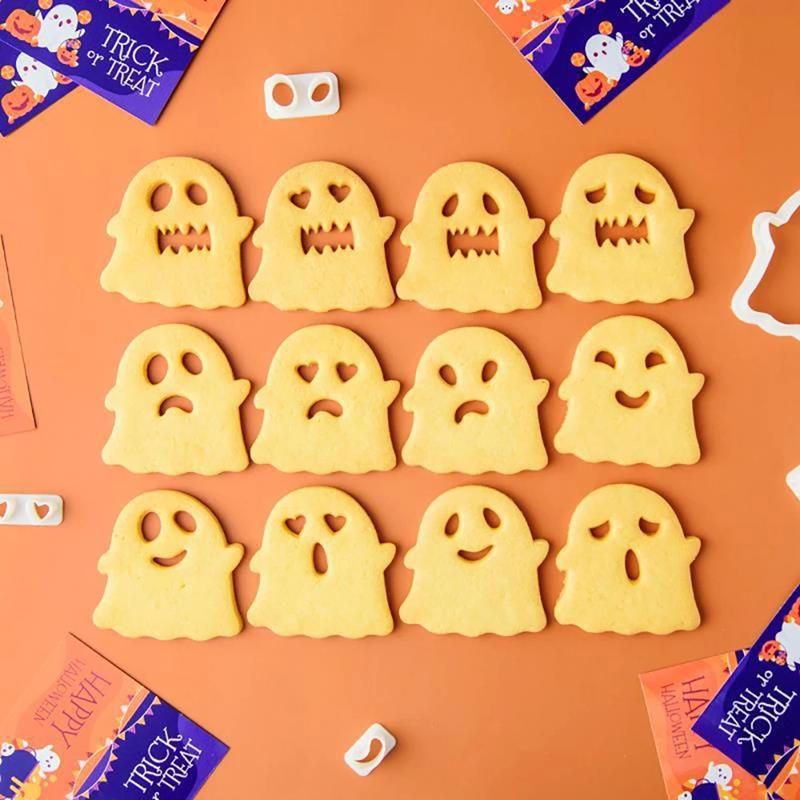 Cartoon Halloween Cute Expression Swap Cookie Cutters Pressable Biscuit Mold DIY Kitchen Baking Pastry Bakeware