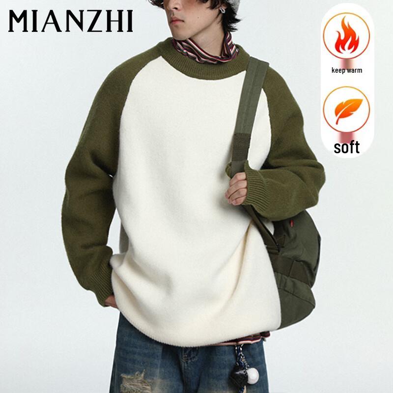 

Men s Color Block Retro Knitted Round Neck Sweater 2XL