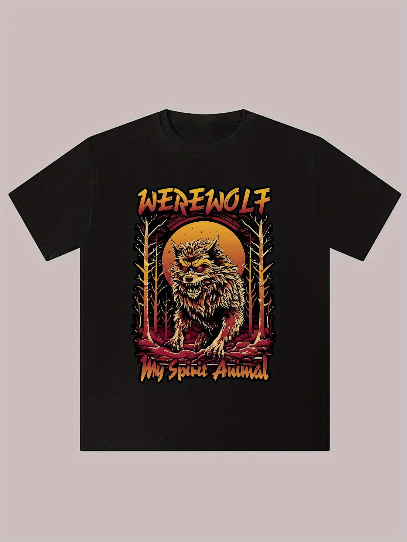 Werewolf Graphic Tee - Black Casual Summer T-shirt with  WEREWOLF My Spirit Animal  Design XXL
