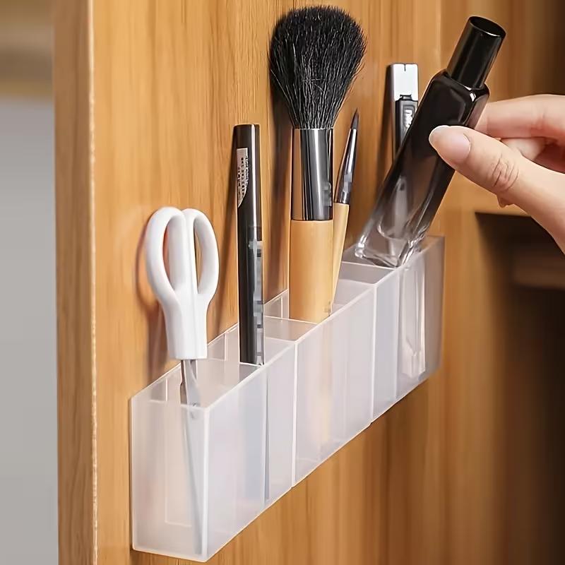 Transparent 3 Grid Wall Storage Box – Self Adhesive No Drill Organizer for Makeup Brushes, Lipstick, Pens, Perfume, Bathroom & Vanity Storage