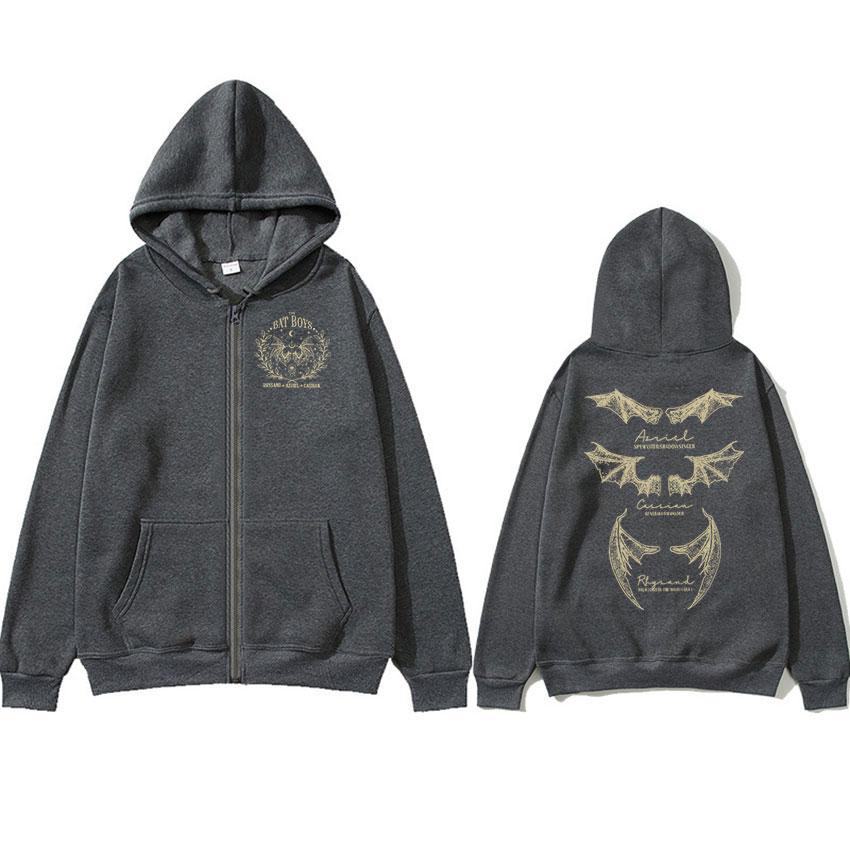 Retro The Bat Boys Rhysand Azriel Cassian Zipper Hoodie Men Women Loose Fashion Pullover Zip Up Sweatshirt Coats Hoody