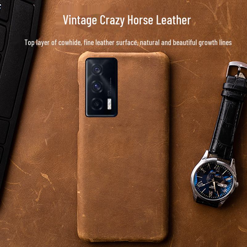 IQOO Neo5 Leder-Halb-Cover Schutzhülle gefertigt aus hochwertigem Crazy-Horse-Leder für zusätzlichen Stil und Haltbarkeit.