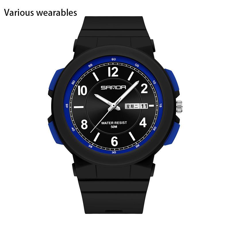New Style Electronic Form Movement Double Calendar Fashion Trend Personality Male and Female High School Watch