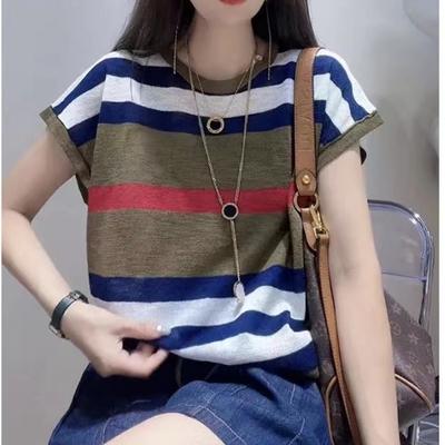 Fashion Design Sense Striped Short-sleeved Knit Sweater Women Summer Niche Fashion Temperament Loose Tops Casual Essential Slim Fit Pullovers Tees