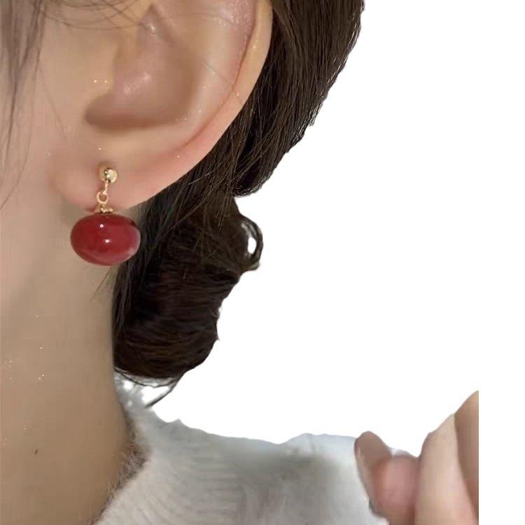 2024 Year of the Dragon Red Beaded Earrings for Women: Autumn/Winter Light Luxury Style