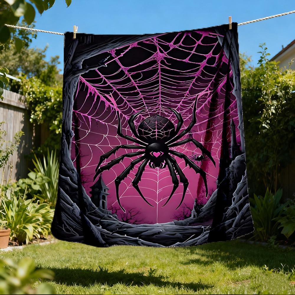 1pc Spider Webbing Decor Throw Blanket Polyester Fiber, Lightweight Flannel, Soft & Warm, All Season Use for Outdoor, Camping Digital Print