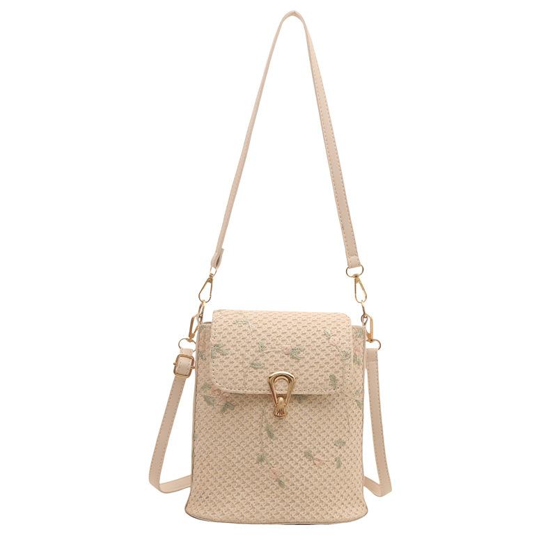 Summer Straw Woven Bag Women's 2025 New Small Fresh Lace Flower Woven Bucket Bag Simple Shoulder Messenger Bag