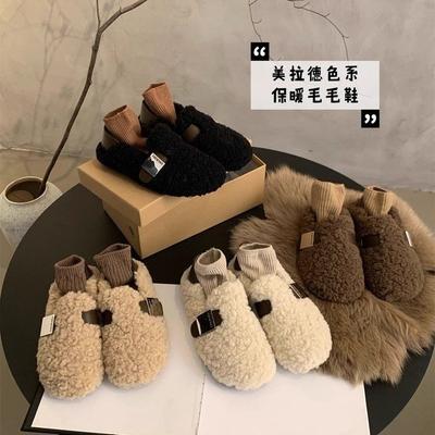 2025 Autumn and Winter New Korean Version Retro One-pedal Gentle Fairy Wind Stepping Foot Doudou Shoes Flat-soled Velvet Cotton Shoes