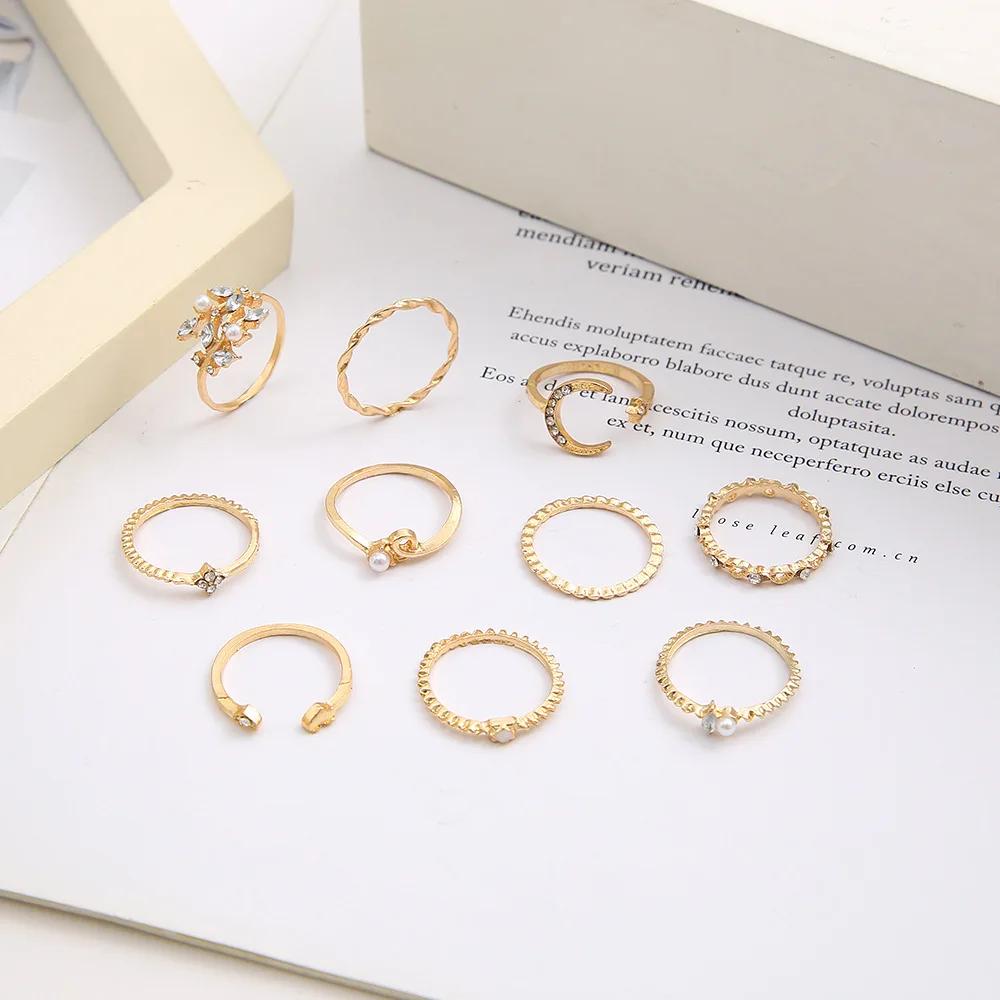 Bohemian Style New Set Ring Personalized 9-piece Love Butterfly Star Moon Set Crystal Combination Rings for Women Girls Zircon