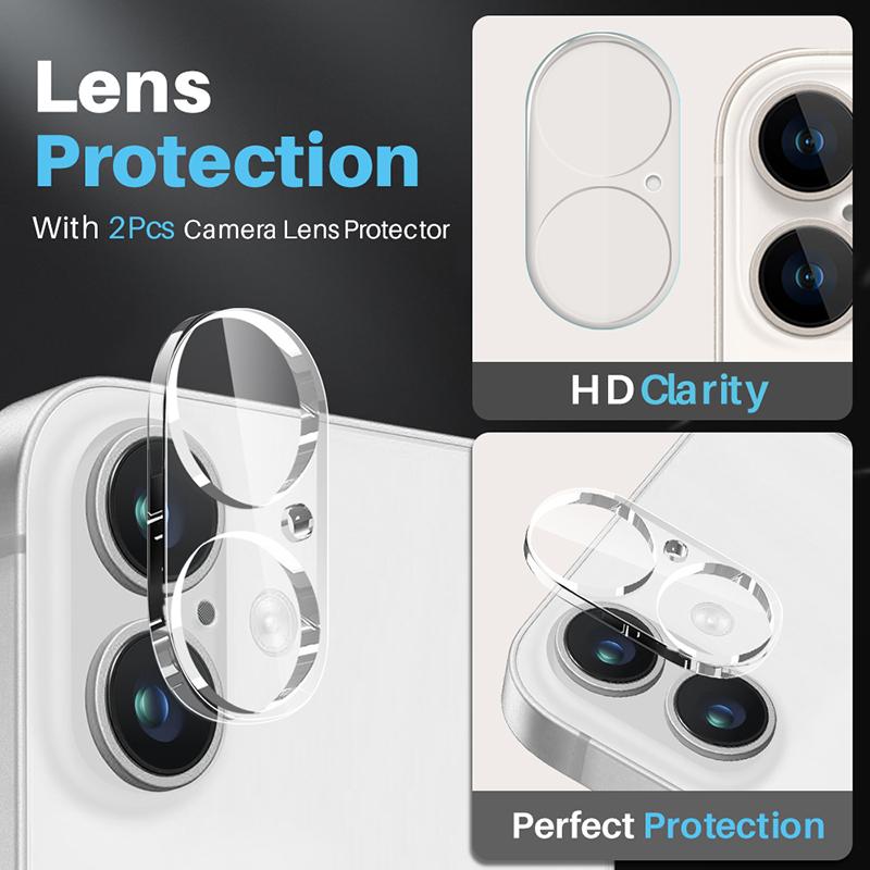 NORTHJO 5 In 1 For iPhone 16 Case PC+TPU Clear Phone Cover with 2 Screen Protector, 2 Camera Lens Film