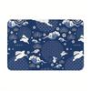 Moon Festival Rabbit Pattern Doormat, Blue White Traditional Cloud Wave Design, Polyester Floor Rug for Entryway Living Room