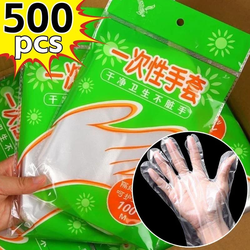 Disposable Plastic Gloves Transparent Waterproof Gloves for Kitchen Restaurant Fried Chicken BBQ Disposable Tableware Wholesale