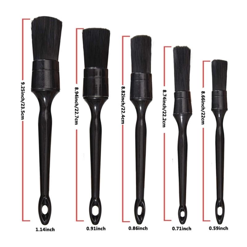 5 Piece Set of High Quality PP Material Detail Brushes Snake Handle Brush for Wheel Interiors and Tight Gaps