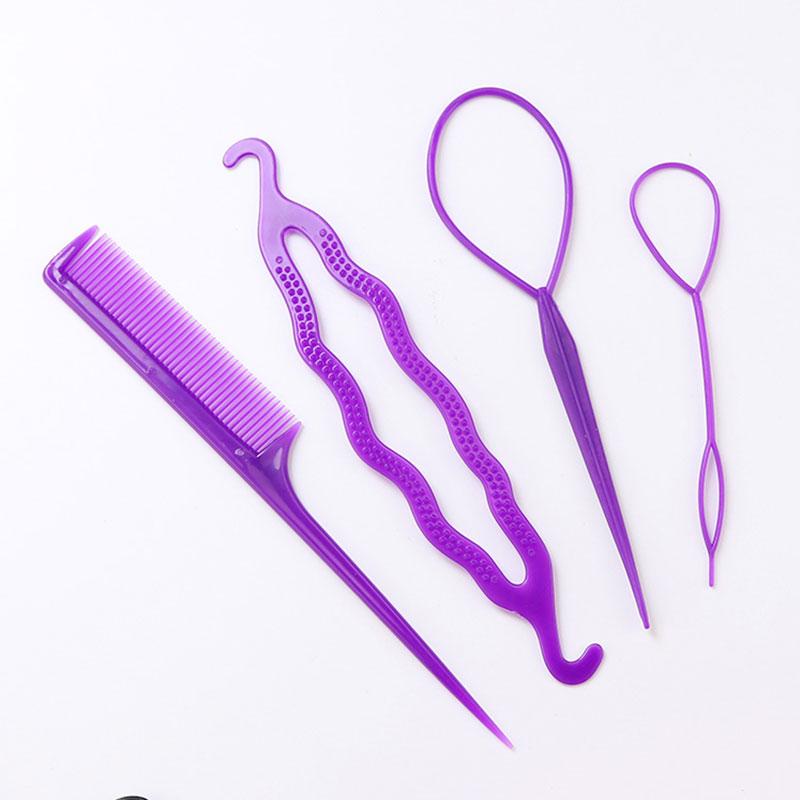 4 peças/conjunto de grampos de cabelo de pente de plástico, dount bun, trança de cabelo, ferramentas de modelagem de cabelo faça você mesmo, acessórios de penteados, 6 cores
