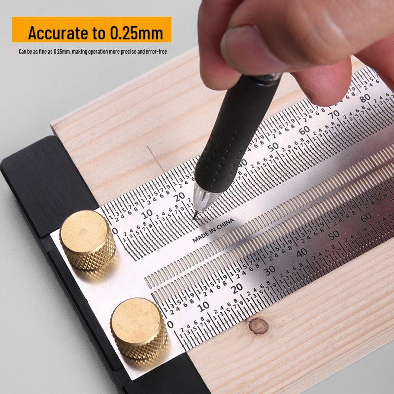 Stainless Steel Multifunctional Ruler for Woodworking: Hole, Wire Passing, Marking, and Scale with Backstop.