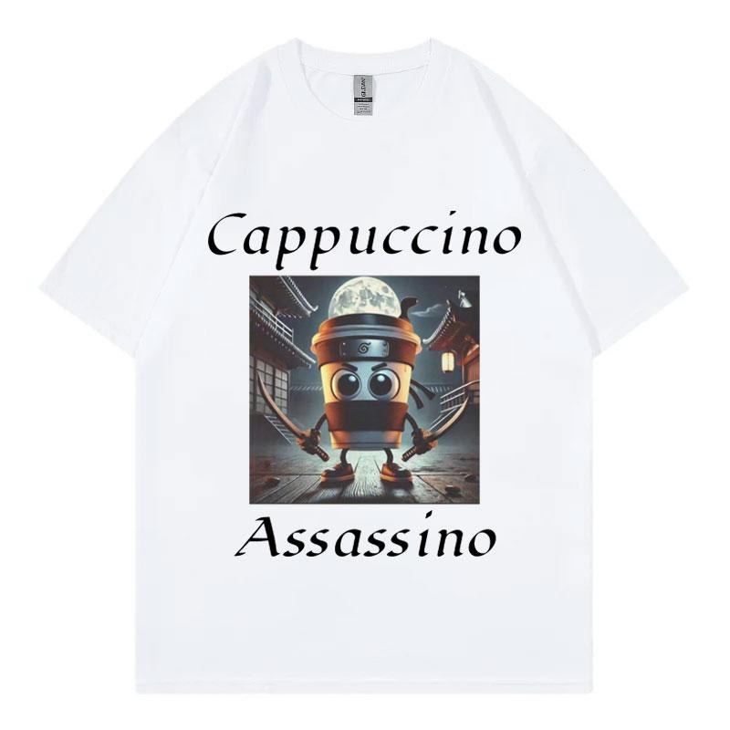 Cappuccino Assassino Graphic T Shirts Funny Italian Brainrot Meme TShirt Unisex Fashion Casual Short Sleeve T Shirt Streetwear