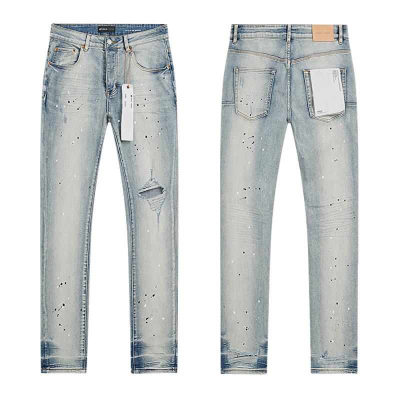 European and American Purple Slim Men's Trendy Light Luxury Elastic Jeans