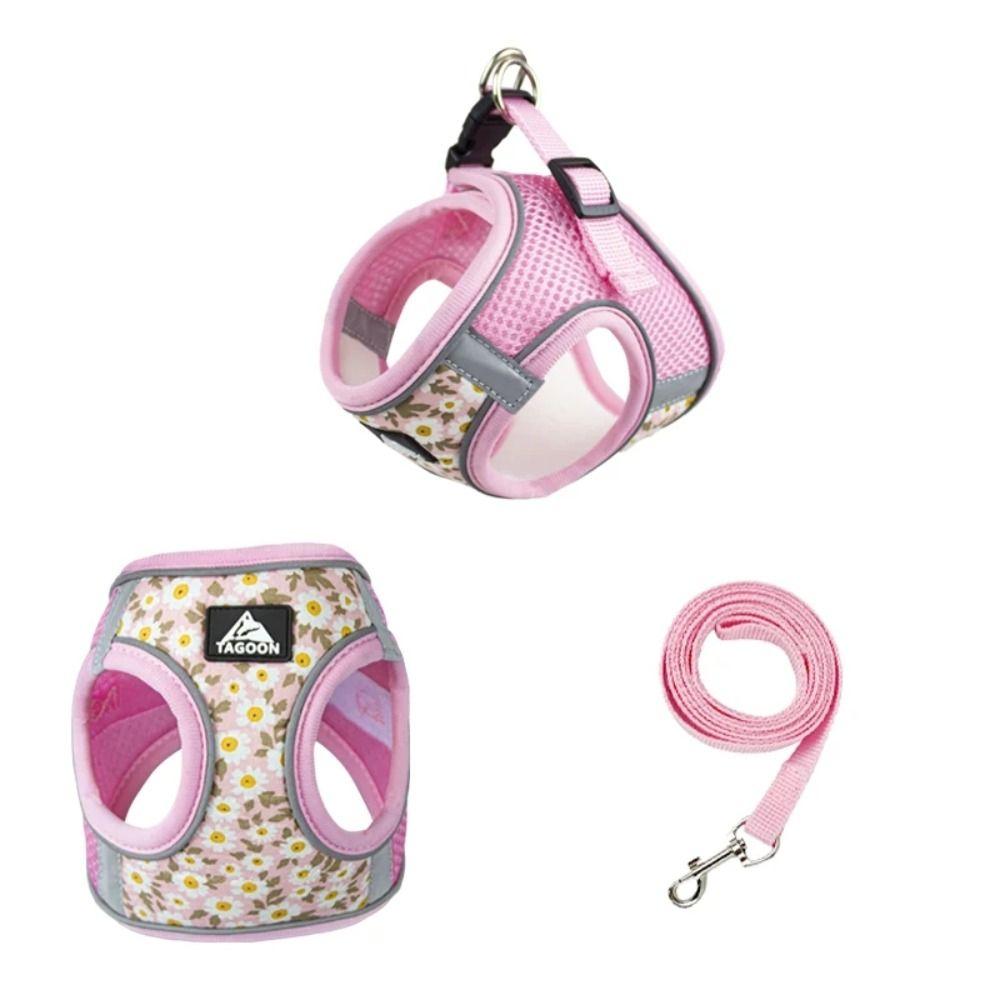 Floral Dog Leash Set Anti Escape Puppy Harness Dog Walking Supplies Pet Harness  Small Dogs
