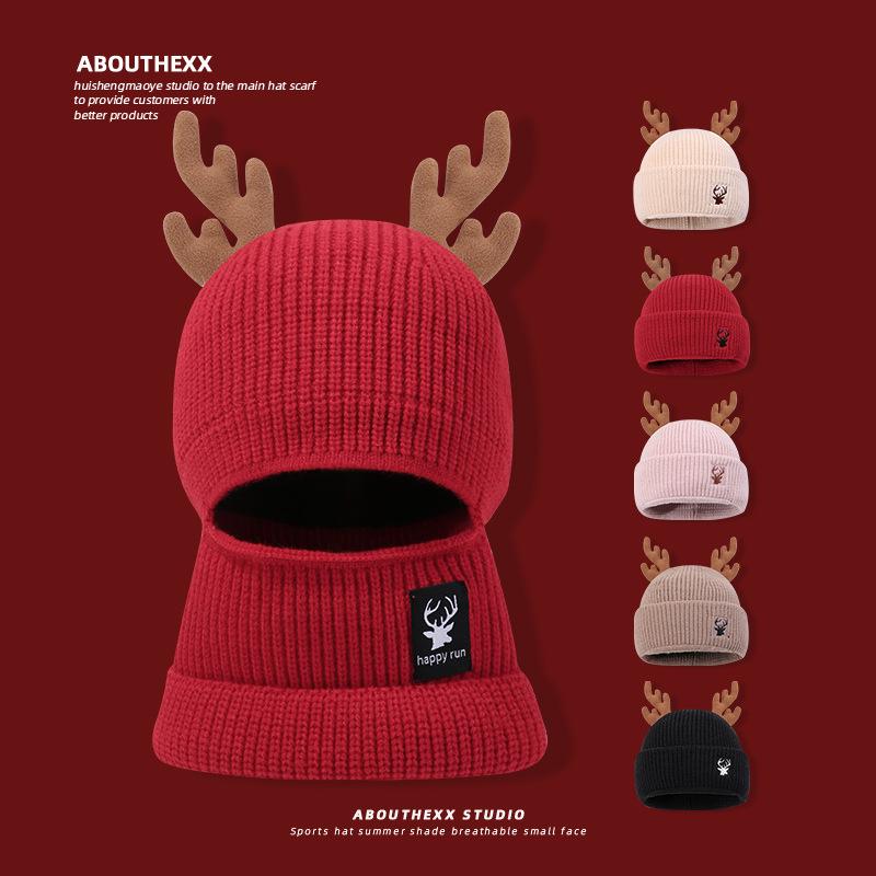 Cute Hats for Autumn and Winter Women's Fleece and Thickened Christmas Gifts  Antler Woolen Hats  Knitted Warm Balacrafas