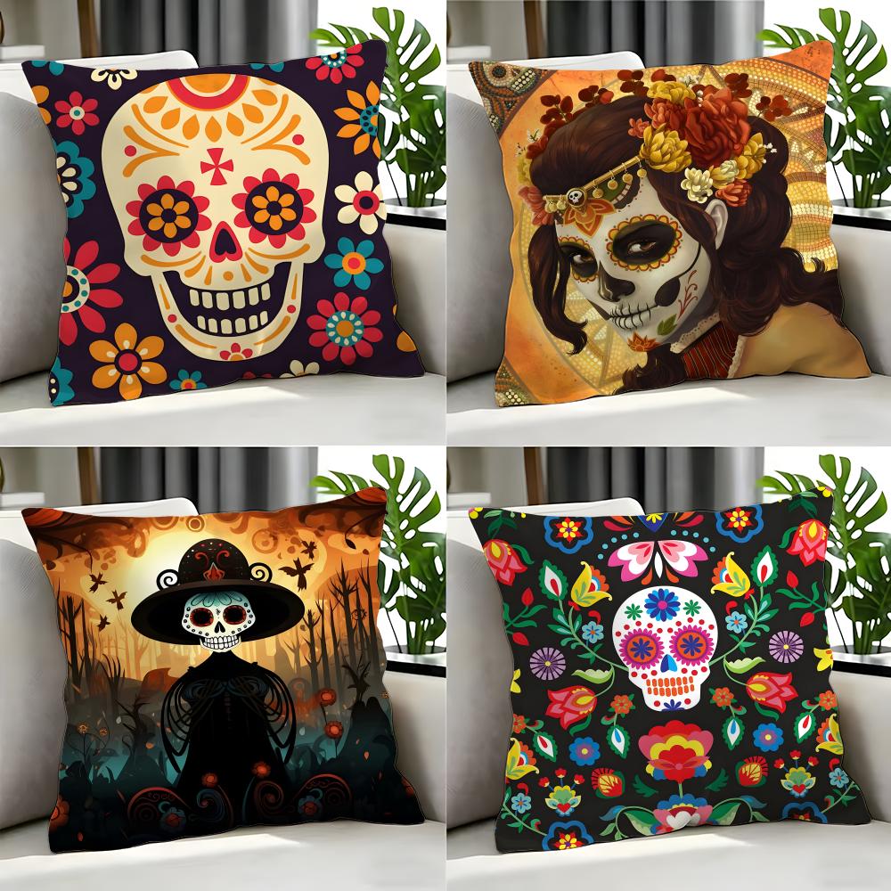 Art DDia De Muertos design arting Cushion Cover Cushion Cover Set Pcs x x x Pillowcase Decorative Sofa Home Decor