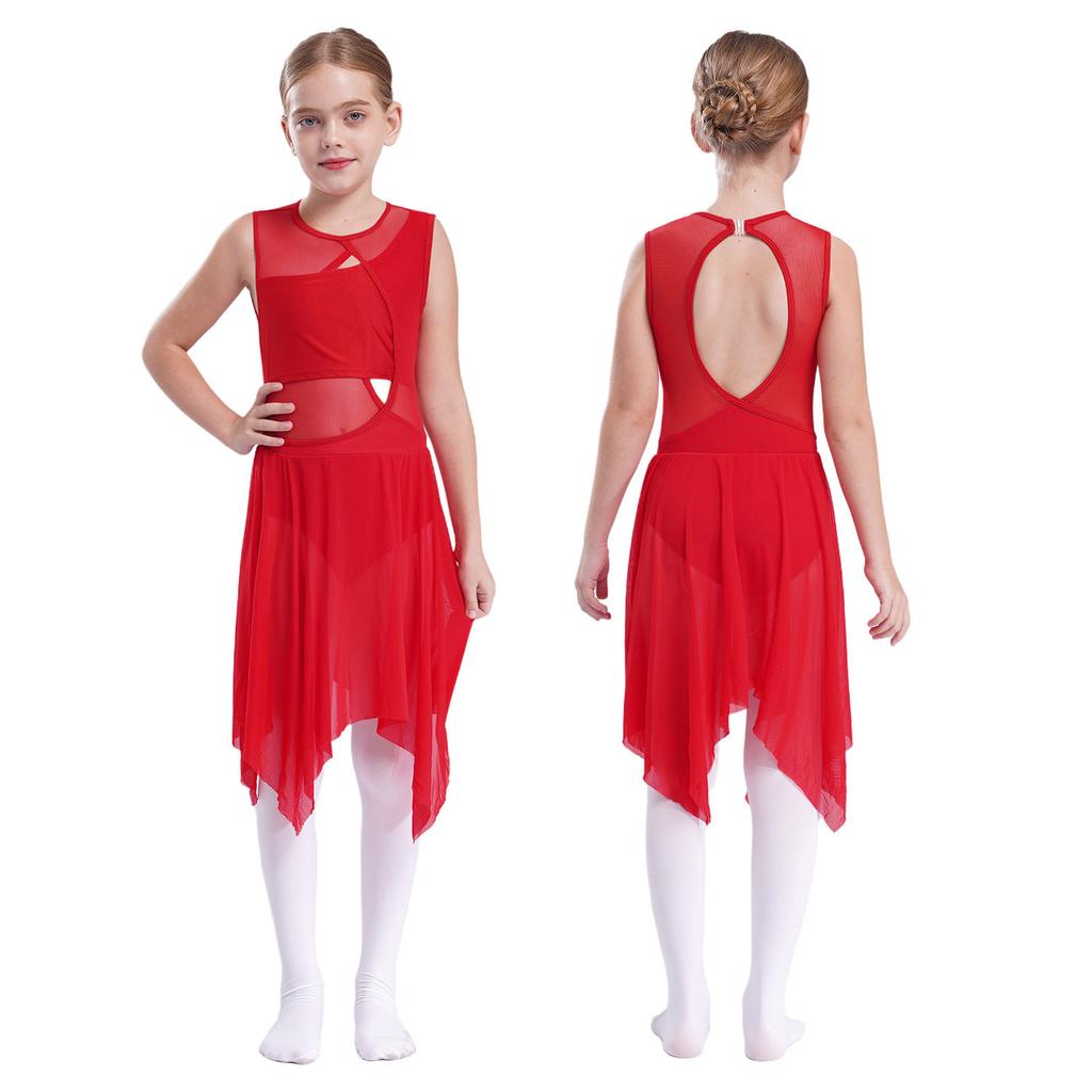 Kids Girls Ballet Dress Lyrical Dance Costume Dancewear Sleeveless Cut Out Gymnastics Leotard for Dancing Children Ice Skating Dresses