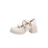 Soft-soled Waterproof Table Mary Jane Shoes Medium Heel Gentle with Skirt Light Mouth Single Shoes Thick Heel High Heels