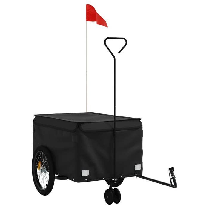 VidaXL Remorque de Vélo, Chariot de Transport avec Barre d'Attelage, Remorque de Bicyclette avec Drapeau pour Bagage, Noir 94115