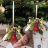 Christmas Tree Decorations Bell Christmas Bow Bell Ornament Hangable Rustic Pine Needle Berry Bows Bell Jingle Bell Decor