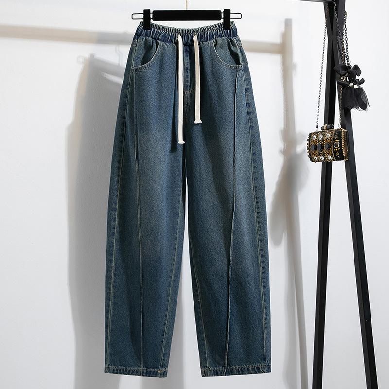 

Женские джинсы большого размера 4xl свободного кроя, осенние, с высокой талией, повседневные, женские повседневные брюки с карманами 2025 4XL