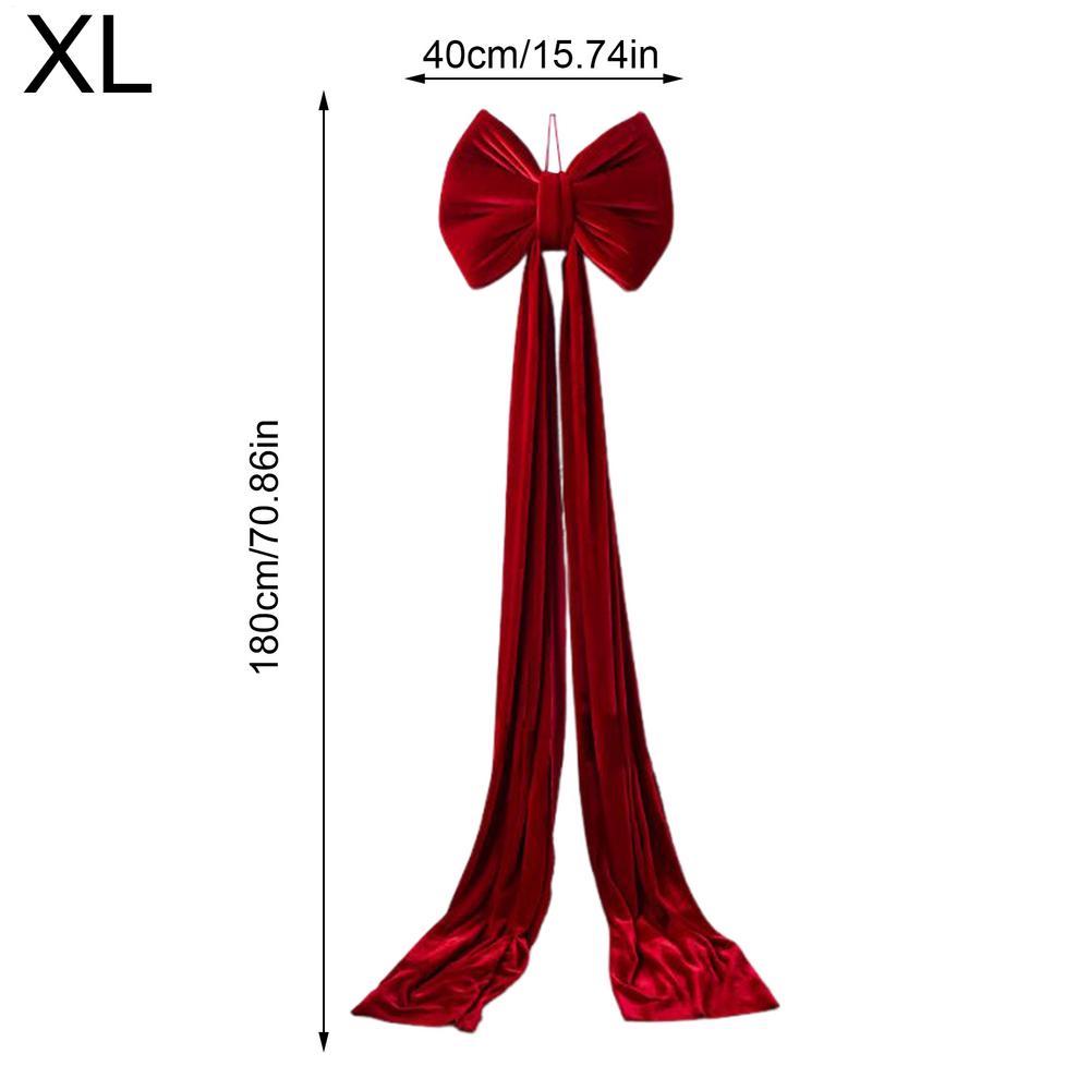 80/180cm Giant Bow Christmas Tree Top Decoration Christmas Front Door Bow With Long Ribbon Velvet Flower Wreath Wall Decoration