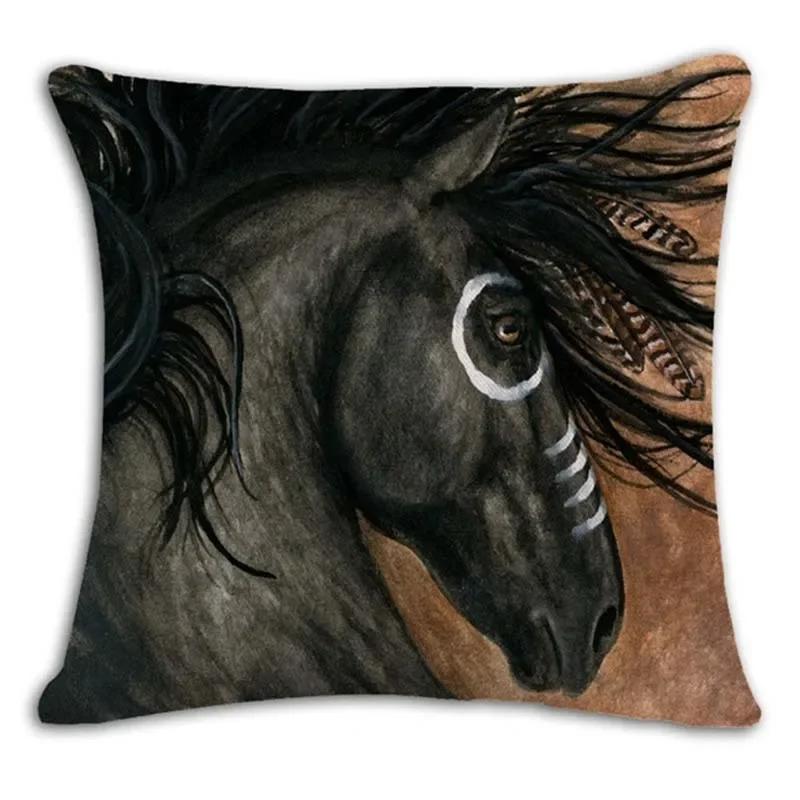 18'' Square Horse Printed Cushion Cover Vintage  Linen Square Pillow Cover  Covers Customized Drop Shipping