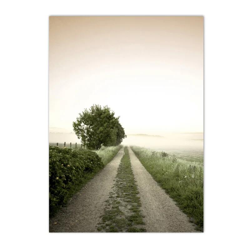 Nordic Green Forest Grassland Lake Landscape Poster Valley Path Boat Wall Art Canvas Painting Pictures Living Room Home Decor