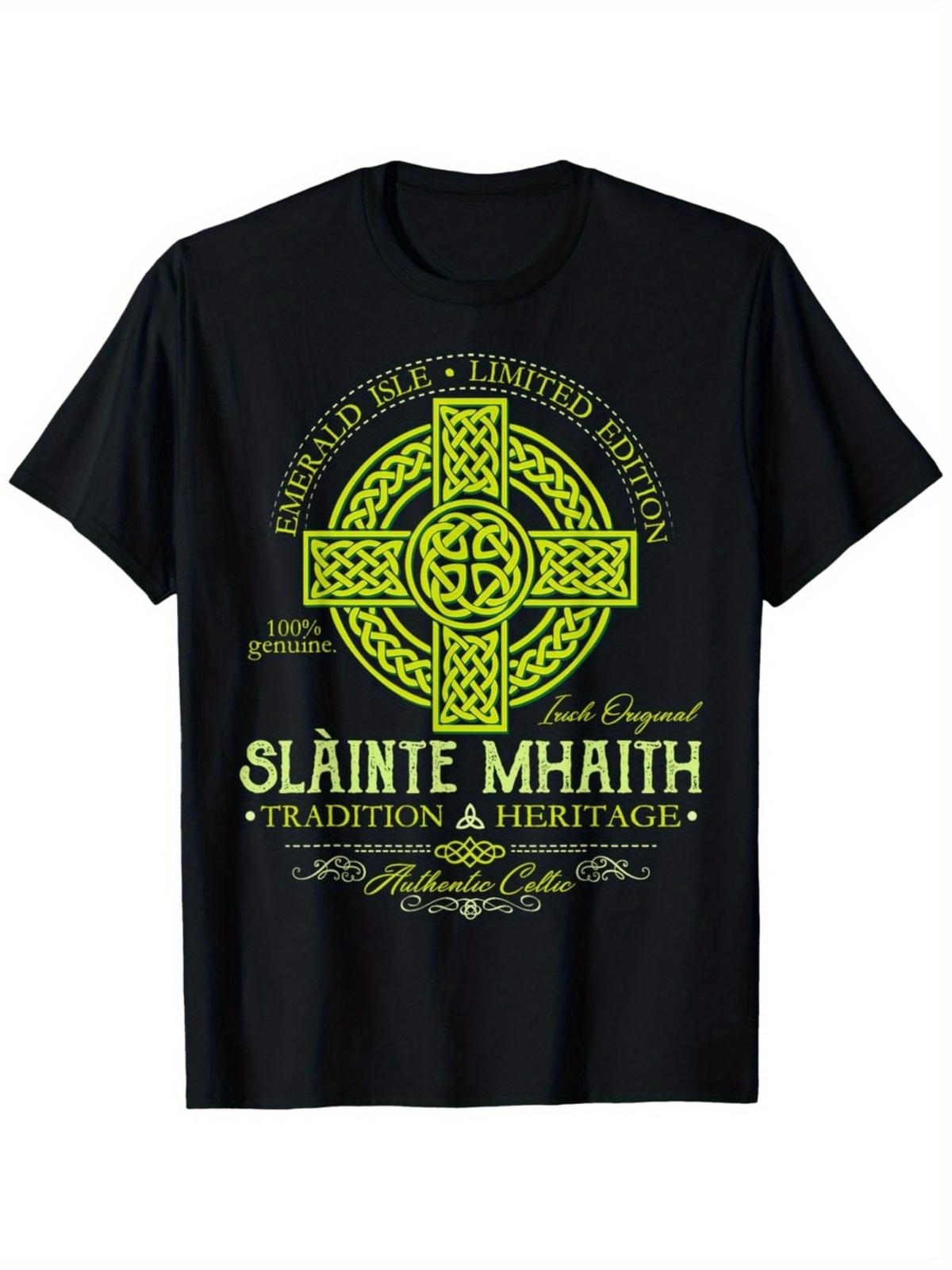 Slainte Mhaith Irish Celtic Cross Shirt St Patrick Day Heritage Tee L