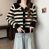 Vintage Striped Lapel Jacket Women's Autumn Large Size Loose and Skinny Knitted Cardigan Women's Sweater