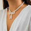 Y2k Bowknot Pearl Necklace for Women Elegant Butterfly Bow Charm Pendant Necklaces Fashion Wedding Party Jewelry Gift
